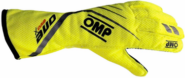 OMP One Evo X auto racing Nomex glove in Fluorescent Yellow/Black